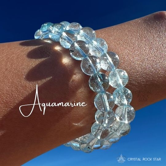 Aquamarine high grade quality beaded stretch bracelet by CrystalRockStar Los Angeles California Shop