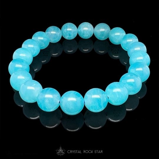 Gem Amazonite 9mm Beaded Stretch Bracelet - Aqua Blue Beads - by CrystalRockStar