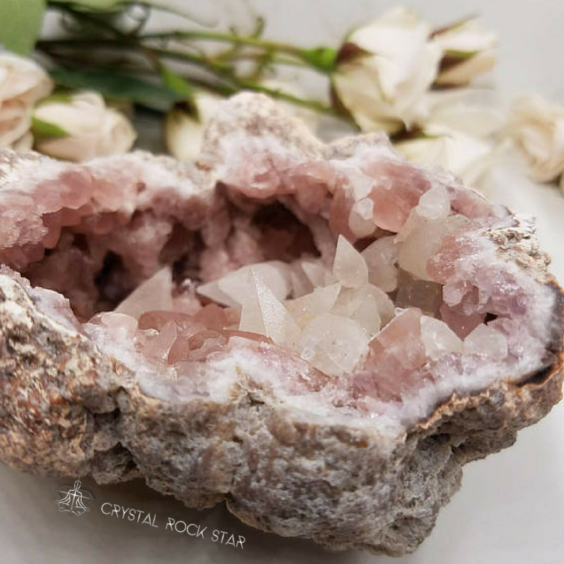 Pink Amethyst and Calcite Cluster Geode - Home Decor - Crystal Rock Star - Heart Chakra Healing
