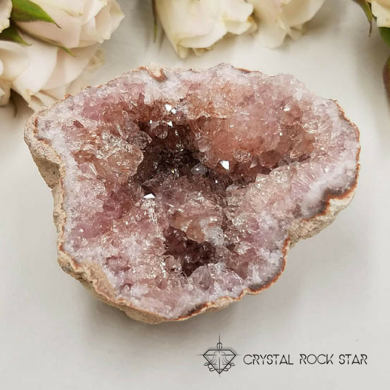 Pink Amethyst Rose Quartz Geode Cluster - Crystal Rock Star