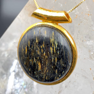 Nuummite Gold Pendant Necklace with Direction Flow Gedrite Anthophyllite Flashes
