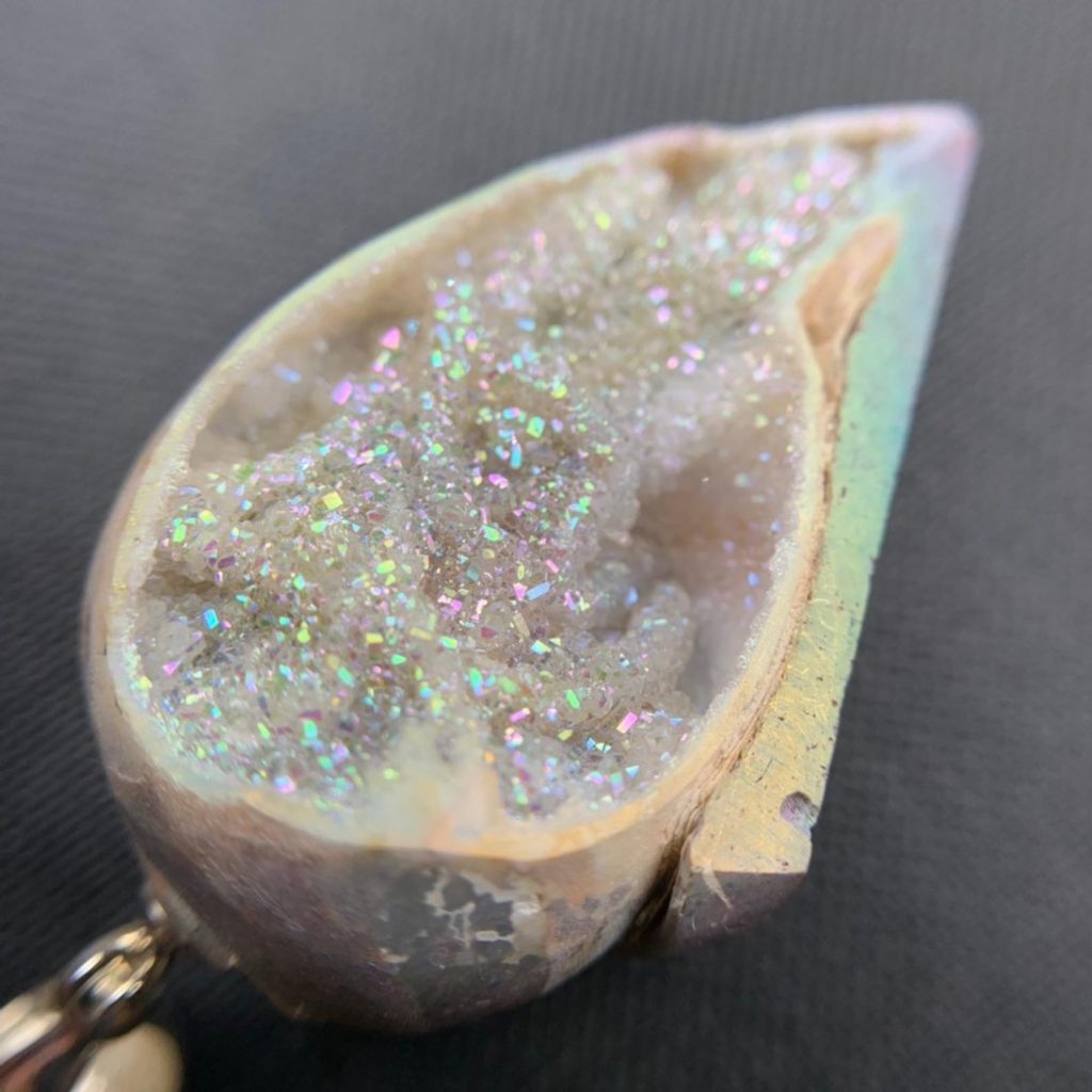 Rainbow Aura Crystal Seashell Crystallized Shell Mermaid Surfer Pendant - Healing Jewelry Gift - Crystal Rock Star