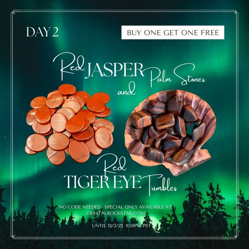 Day 2 - Red Jasper Palm Stones and Red Tiger Eye Tumbled Stones - Buy 1 Get 1 Free