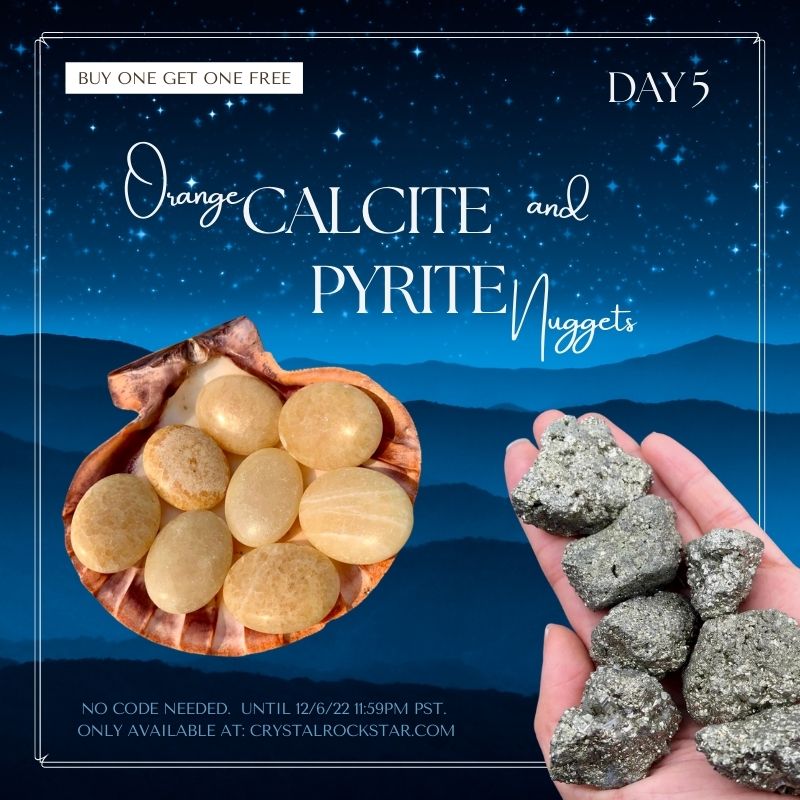 Orange Calcite Palm Stones & Pyrite Nuggets BOGO Crystal Rock Star