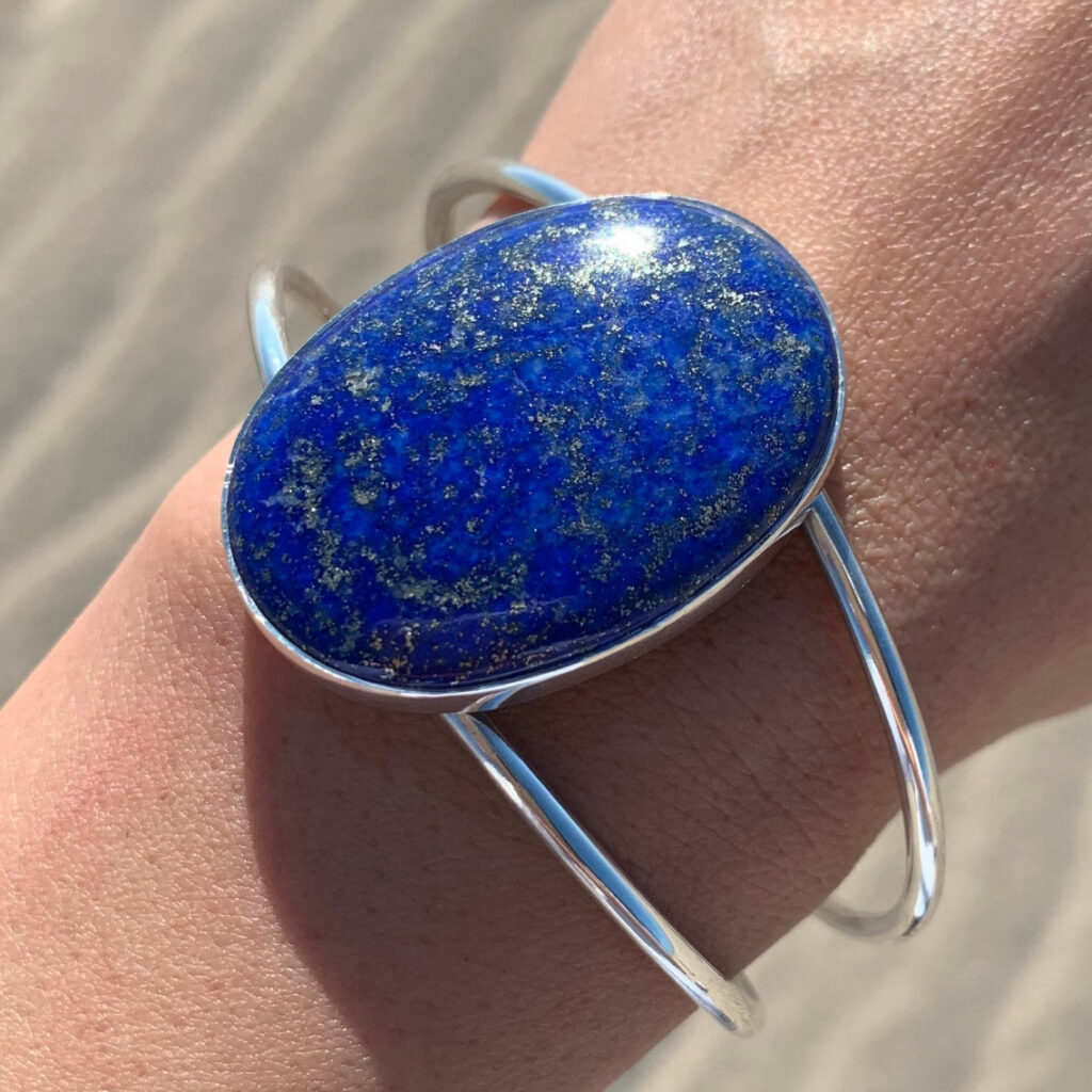 Lapis Lazuli Oval Crystal Sterling Silver Cuff Bracelet
